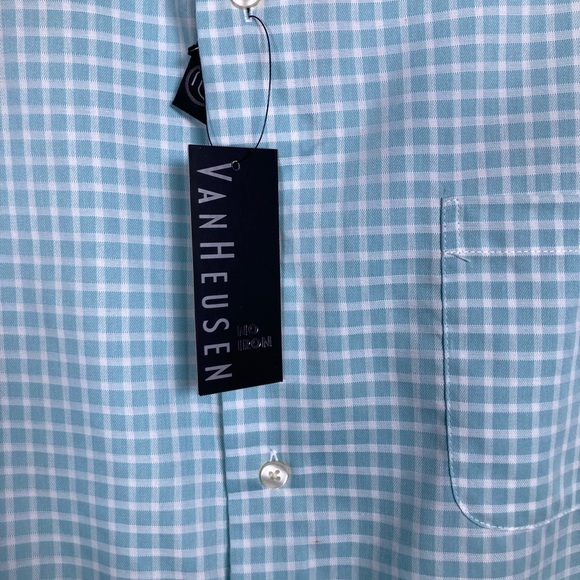 2/$15 🎄Van Heusen Aqua Checkered Button Up Shirt “Boca Raton” Sz XL 17-17.5 NWT - Picture 8 of 8